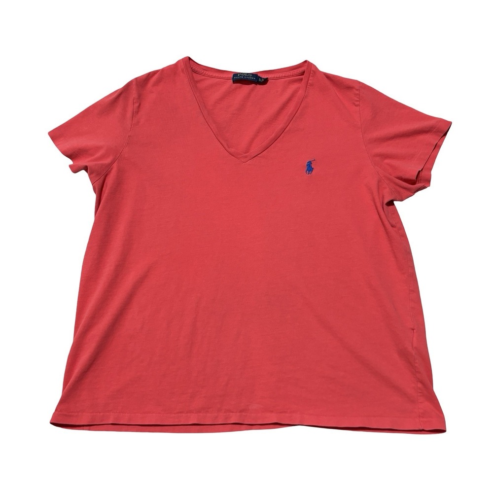 Polo Ralph Lauren Women's V Neck T Shirt Red Size XL 15 x 24‎
